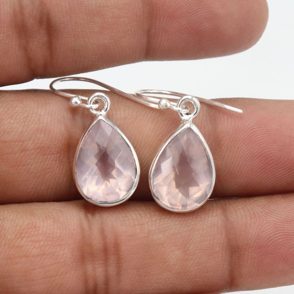Antique Rose Quartz & Diamond Drop Earrings. Pretty Pale Pink Teardrop Dangle  Earrings with Old Mine Cut Diamonds in 18 Carat Gold. - Addy's Vintage